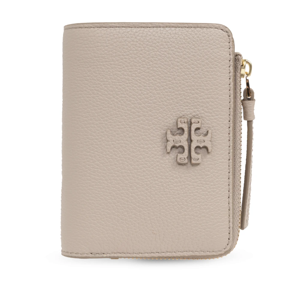 TORY BURCH Leren portemonnee met dubbele T-knop Beige Dames