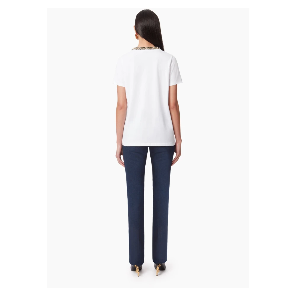 Nina Ricci Witte Beaded Neckline T-Shirt White Dames