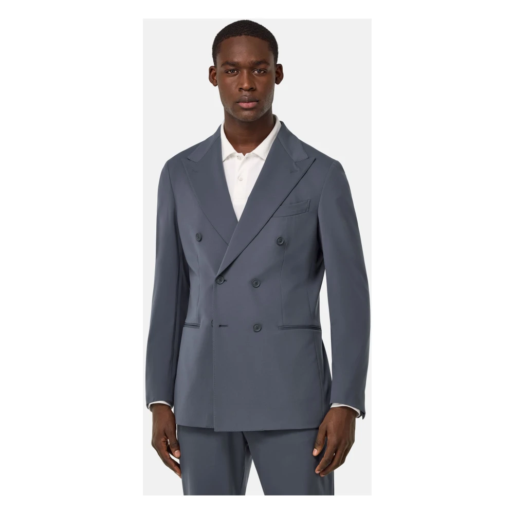 Boggi Milano B Tech Dubbelrijig Jas van Stretch Nylon Black Heren