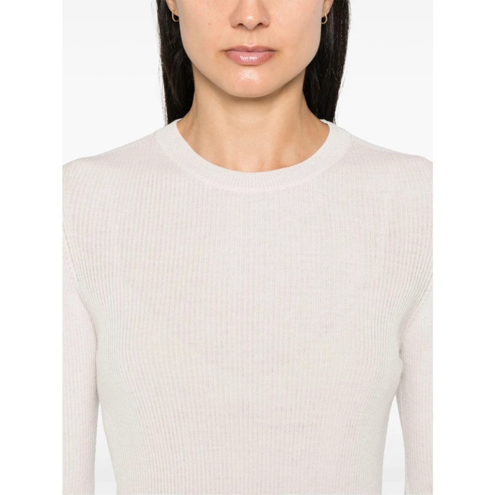 majestic filatures Amandel Beige Geribbelde Gebreide Trui Beige Dames