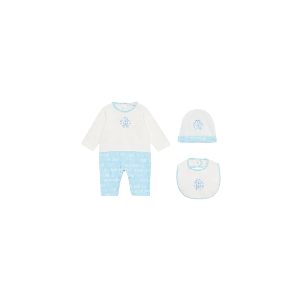 Roberto Cavalli Monogram Rc Set With Hat- Bib- Romper - Unisex - Kids Sets - Blue - 3 M | 62 Cm - Kids