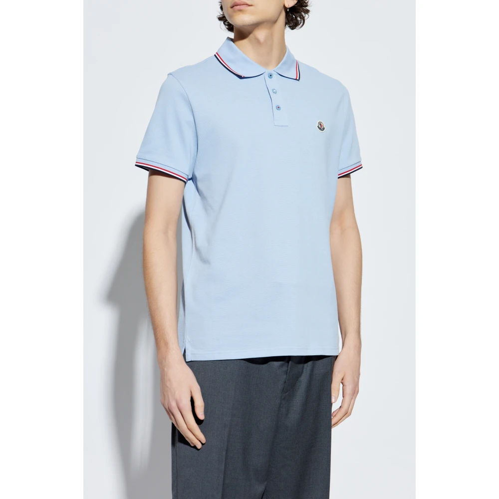 Moncler Katoenen polo met logopatch Blue Heren