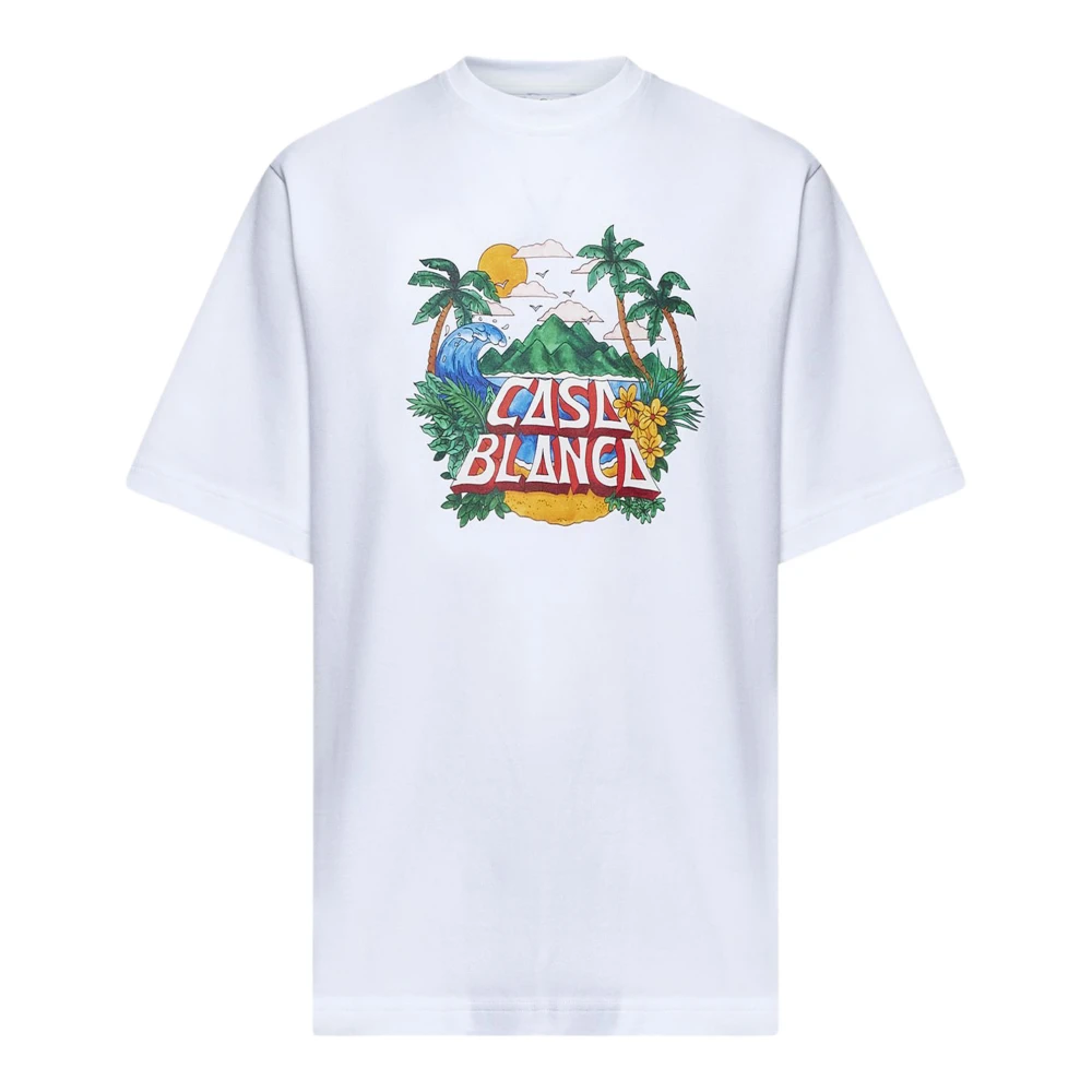 Casablanca Wit T-shirt met print ronde hals White Heren