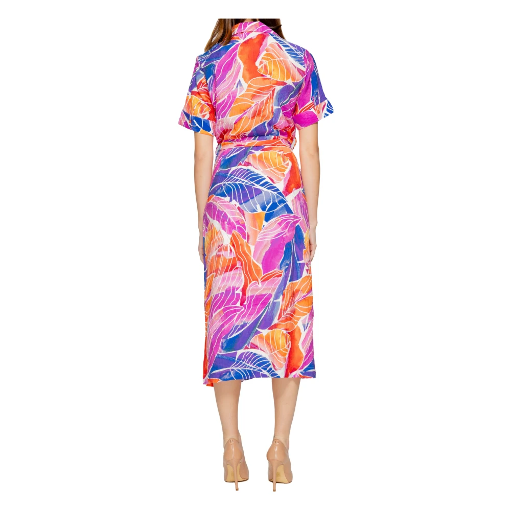 Vila Roze Jurk Knoopsluiting Korte Mouwen Multicolor Dames