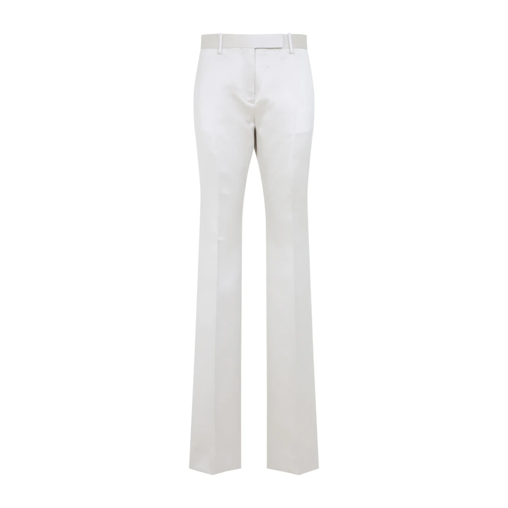 Tom Ford Women's White Wide Trousers, 2XS, Washed Cotton Silk Blend Duchesse Tailored Straight Trousers