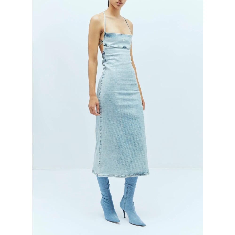 Diesel Paillet Overlay Midi Jurk Blue Dames