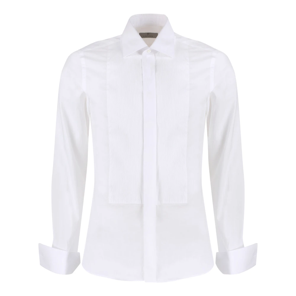 Canali Katoenen shirt met afgeronde zoom White Heren