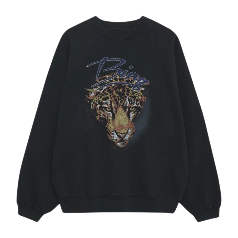 Anine Bing Leopard Crew Sweatshirt Vintage Zwart Black Dames