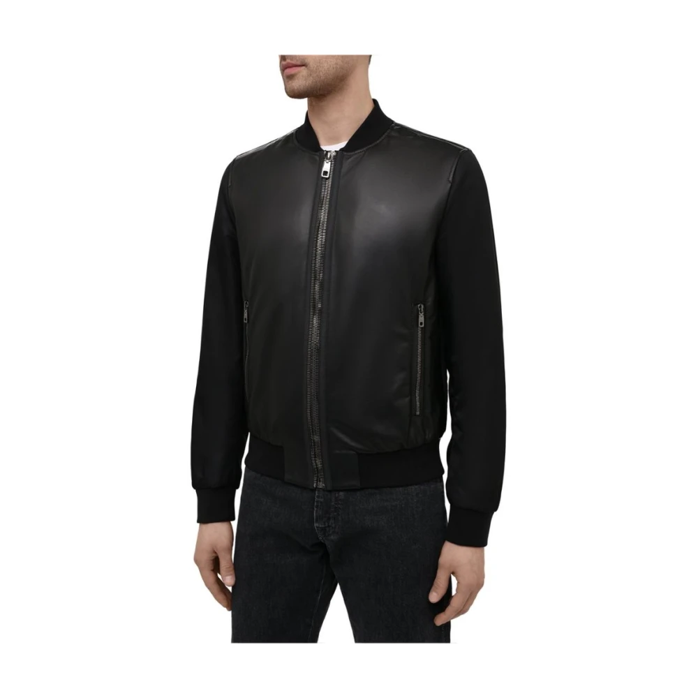 Dolce & Gabbana Zwarte Leren en Shearling Jas Black Heren