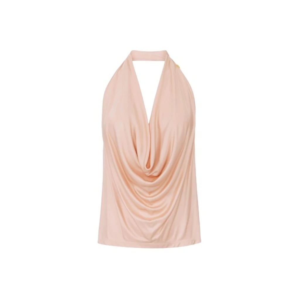 Elisabetta Franchi Women's Beige Shiny Viscose Jersey Top - Sleeveless Tops - L - Tops