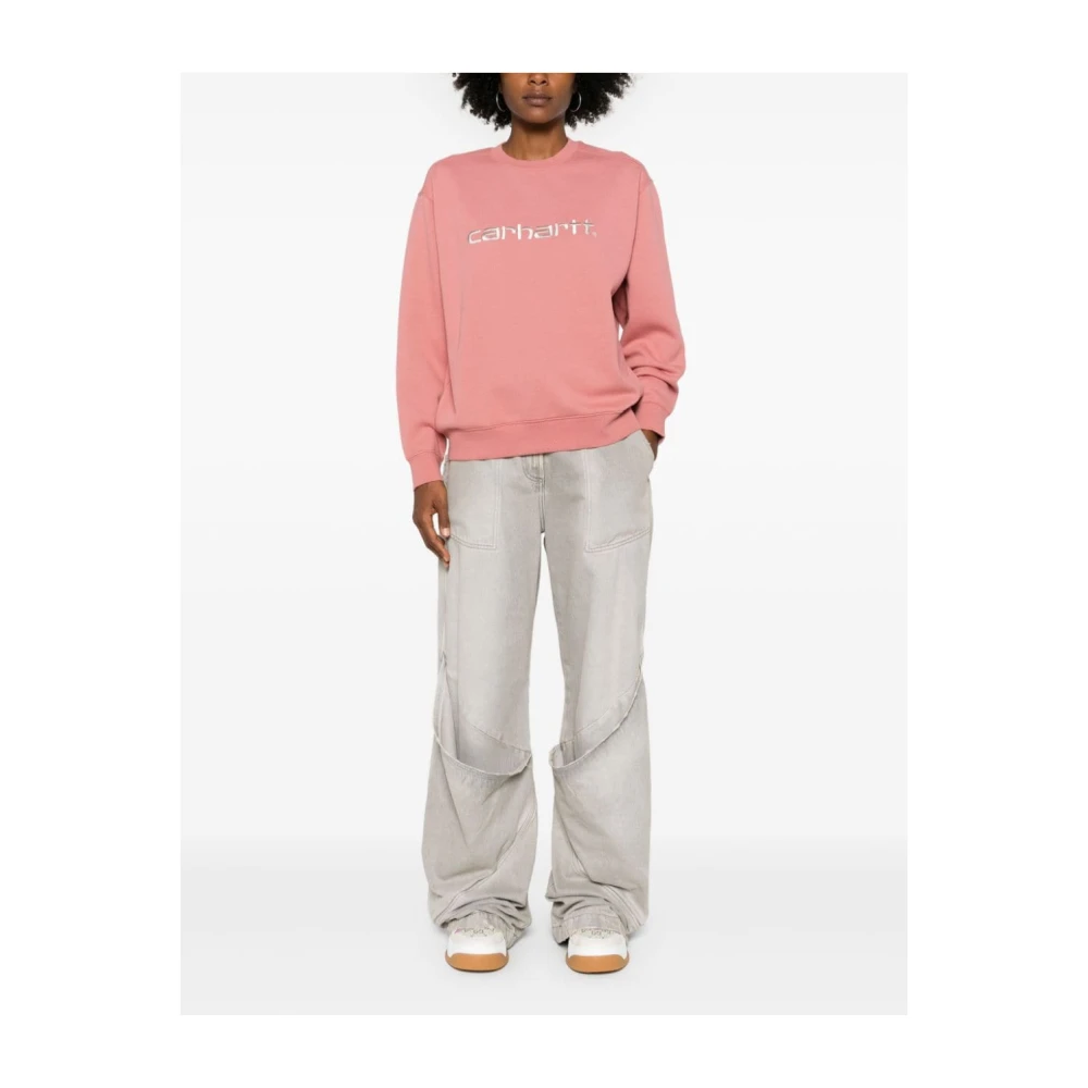 Carhartt WIP Roze Sweater Jersey Geborduurd Logo Pink Dames