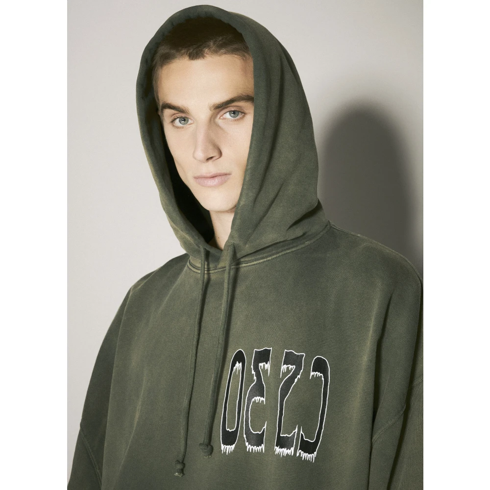 032c Logo Print Bubble Hooded Sweatshirt Green Heren