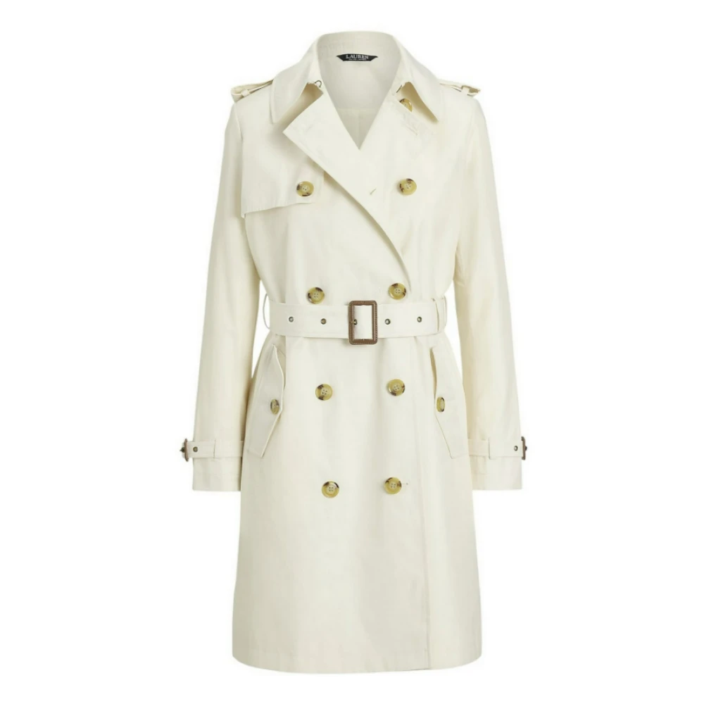 Ralph Lauren White Trench Coats, Female, S, Short Double-Breasted Trench Coat