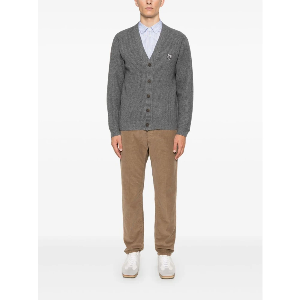 Maison Kitsuné Fox Head Wool Cardigan Sweater Gray Heren