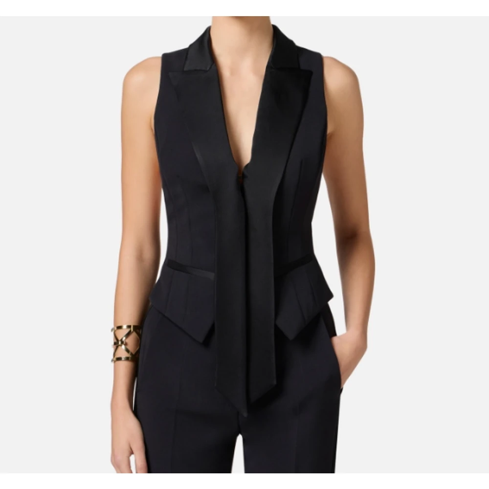 Elisabetta Franchi Zwarte Tuxedo Line Lichtgewicht Vest Black Dames