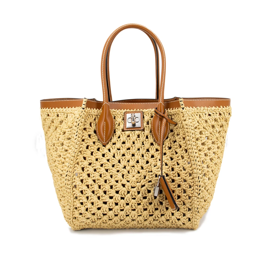 Ermanno Scervino Raffia-effect Gehaakte Winkelmand met Leren Details Yellow Dames