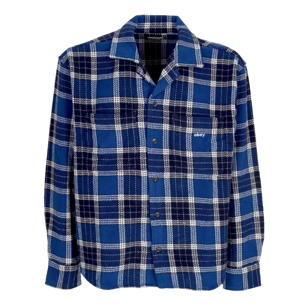 Obey Geweven Limoges Multi Lange Mouw Shirt Blue Heren