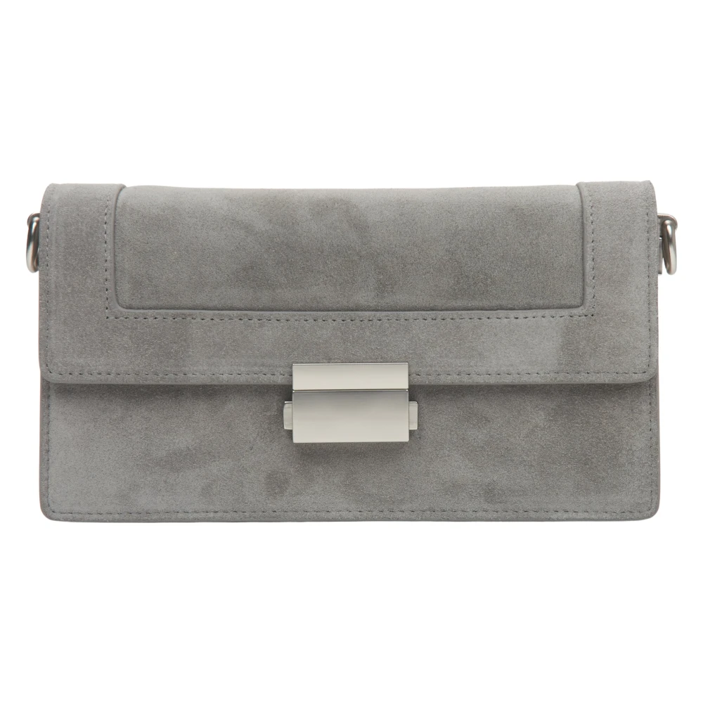 Estro Dames Kleine Grijze Tas gemaakt van Leer en Velours met Zilveren Details Gray Dames