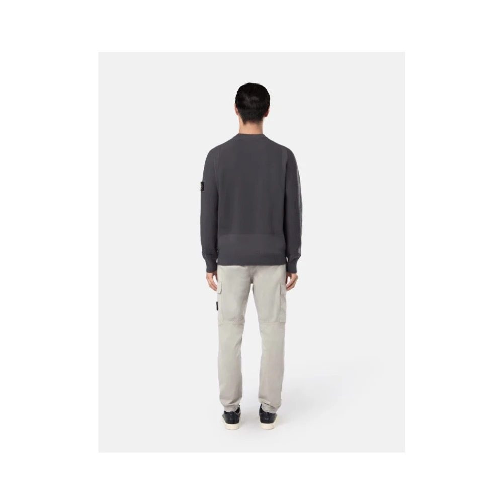 Stone Island Grijze Wol Crewneck Sweater met Ribgegevens Gray Heren