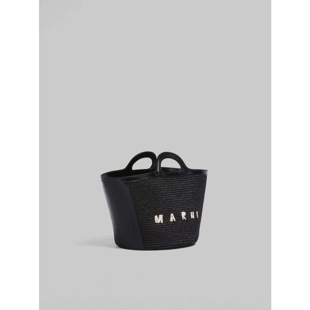 Marni Zwarte Tropicalia Raffia Handtas met Leren Sluiting Black Dames
