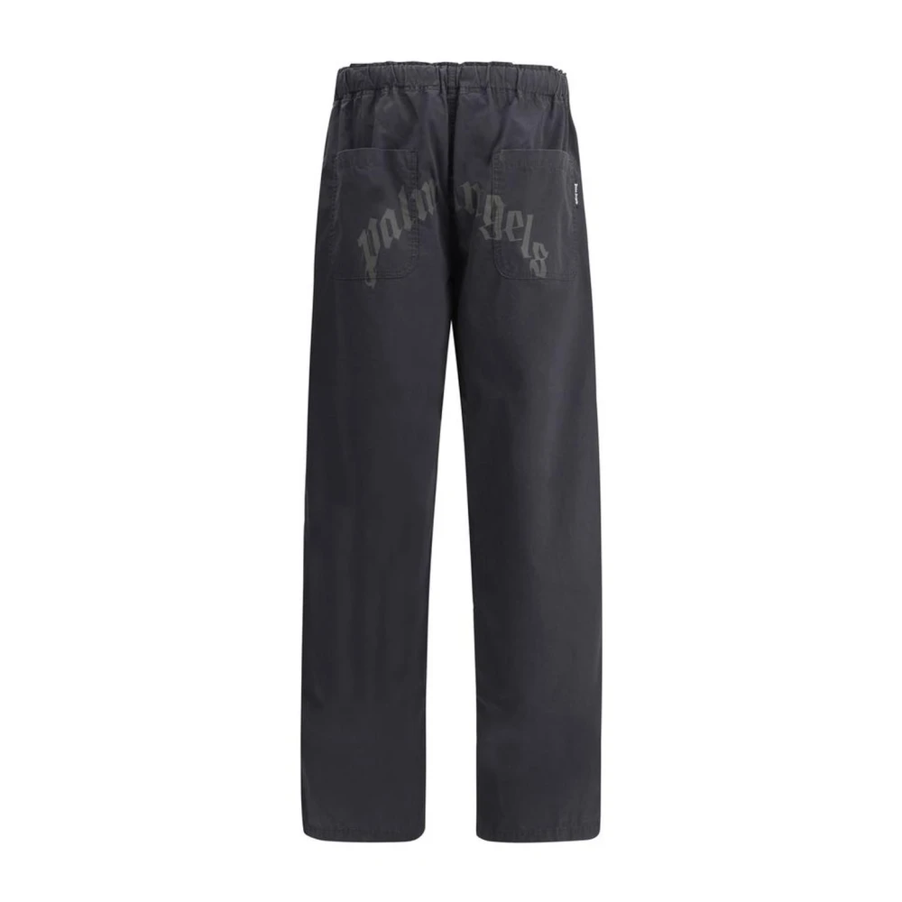 Palm Angels Gebogen Wijde Katoenen Broek met Zakken Black Heren