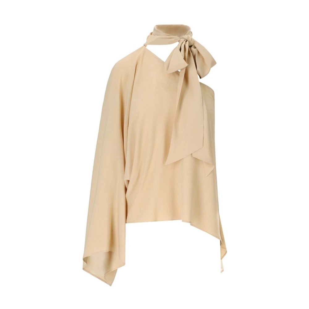 Federica Tosi Women's Pink Blouses, S, Nude One-Shoulder Blouse With Boat Neckline