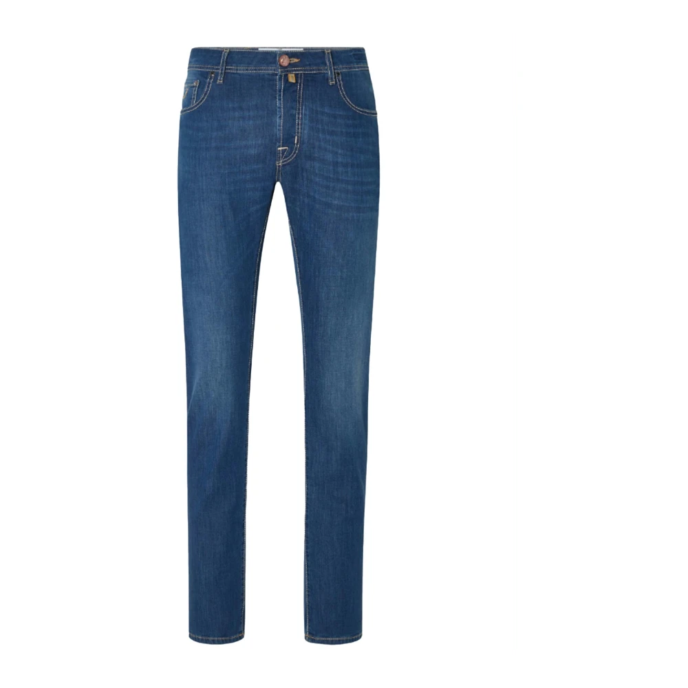 Jacob Cohën Blauwe Stretch-Katoenen Denim Jeans met Whiskering Effect Blue Heren