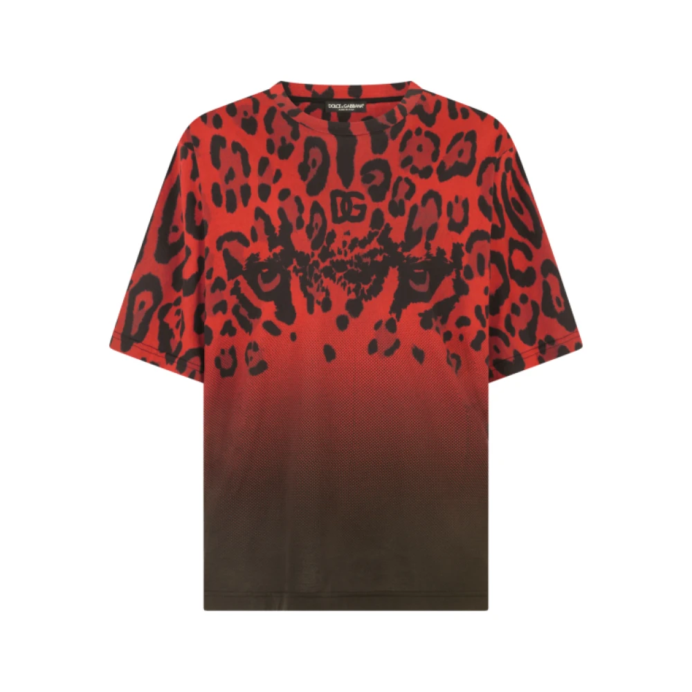 Rød Leopard Print Bomull Jersey T-skjorte