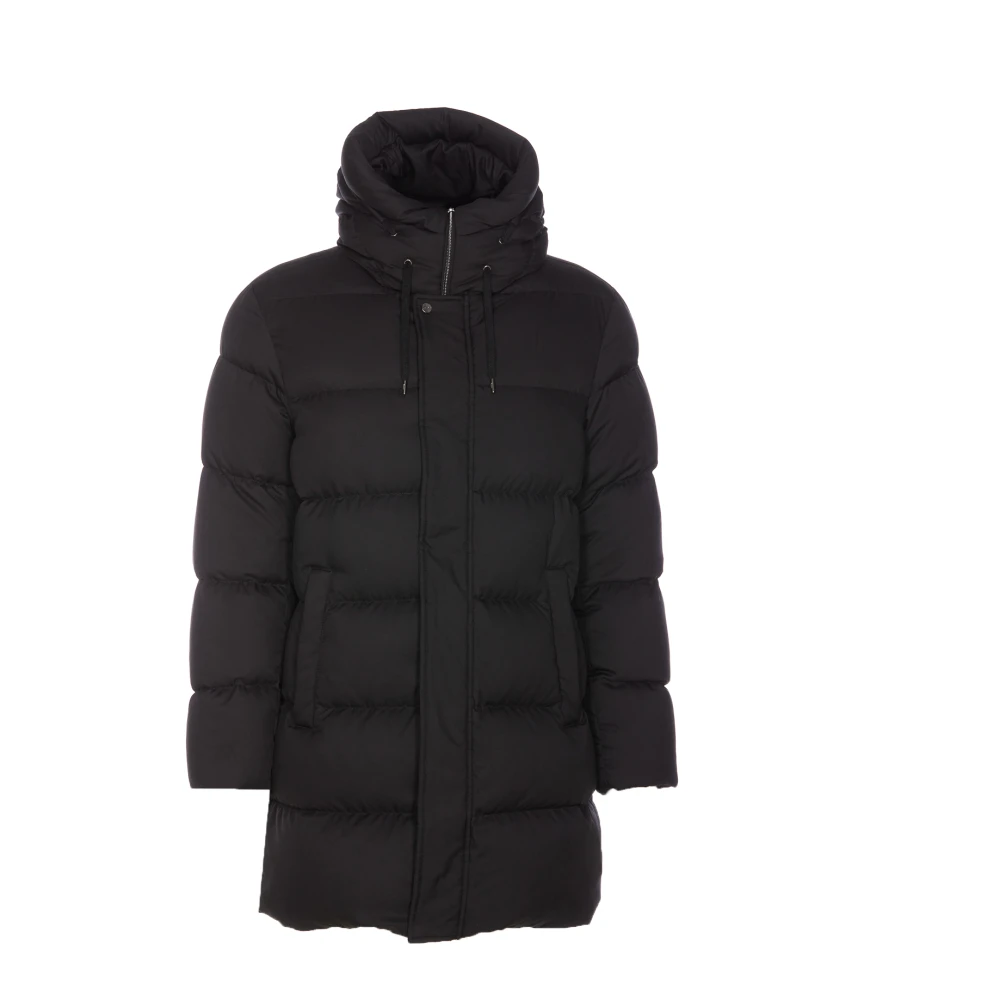Herno Mannelijk Zwart Jassen Heren, Xl, Katoen, E Donsjas Met Capuchon