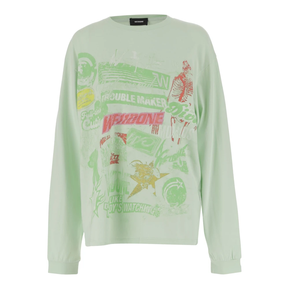 We11Done Katoenen Logo Grafisch Shirt Groen Red Heren