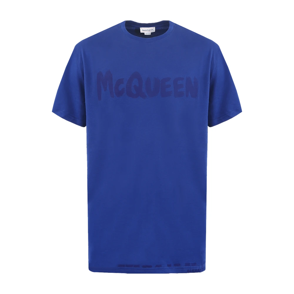 Alexander McQueen Graffiti Blå T-shirt Herrmode Blue, Herr