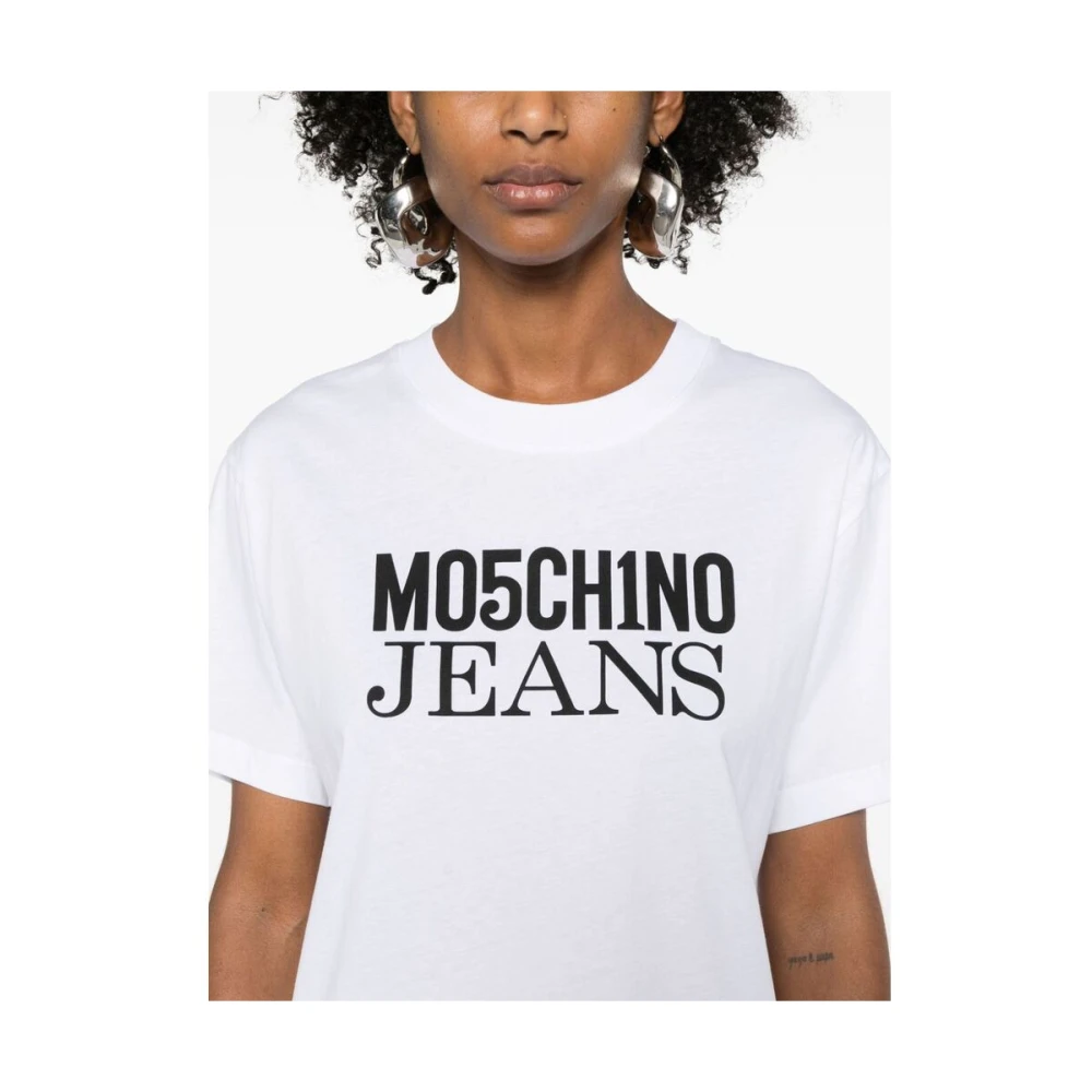 Moschino Wit Katoenen Logo Print T-shirt White Dames