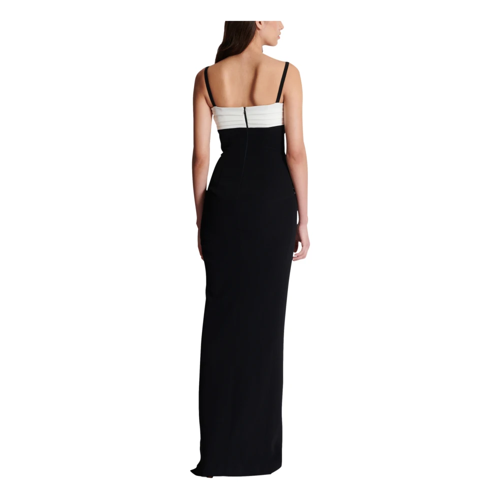 Balmain Tweekleurige Lange Crêpe Jurk met Beensplit Black Dames