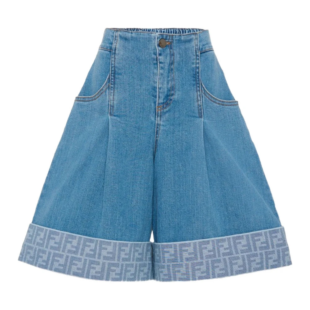 Fendi Girls Blue Shorts, 12 Y, Turn-Up Logo Shorts