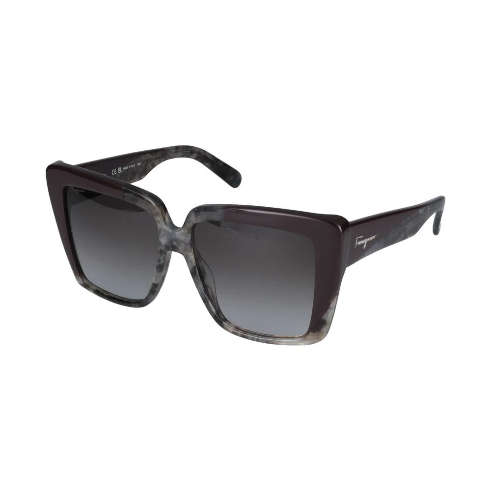 Ferragamo Women's Gray Sunglasses, 55 Mm, Grey Marble/Bordeaux Sunglasses Sf1060s 021