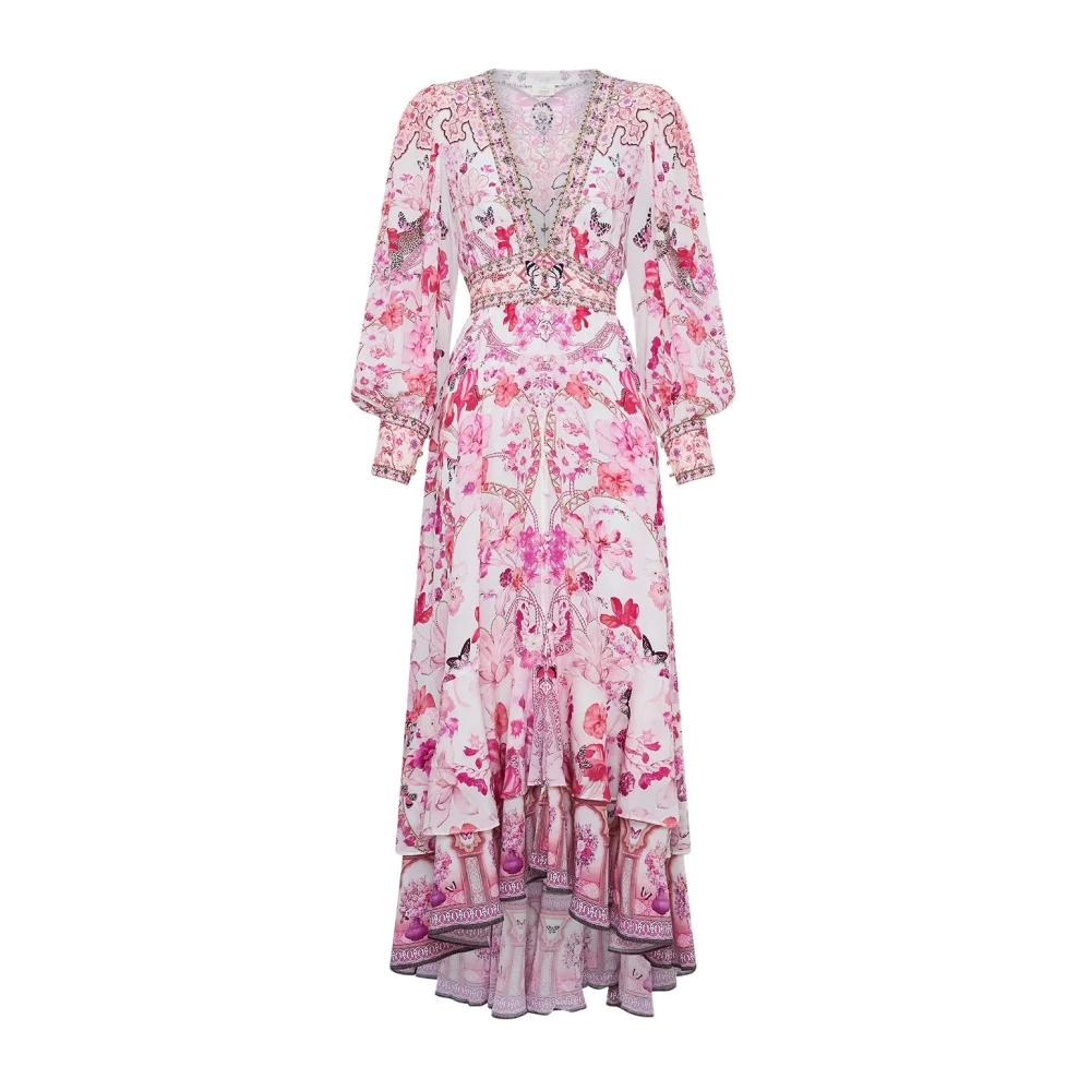 Camilla Botanische Novelle Zijden Maxi Jurk Pink Dames