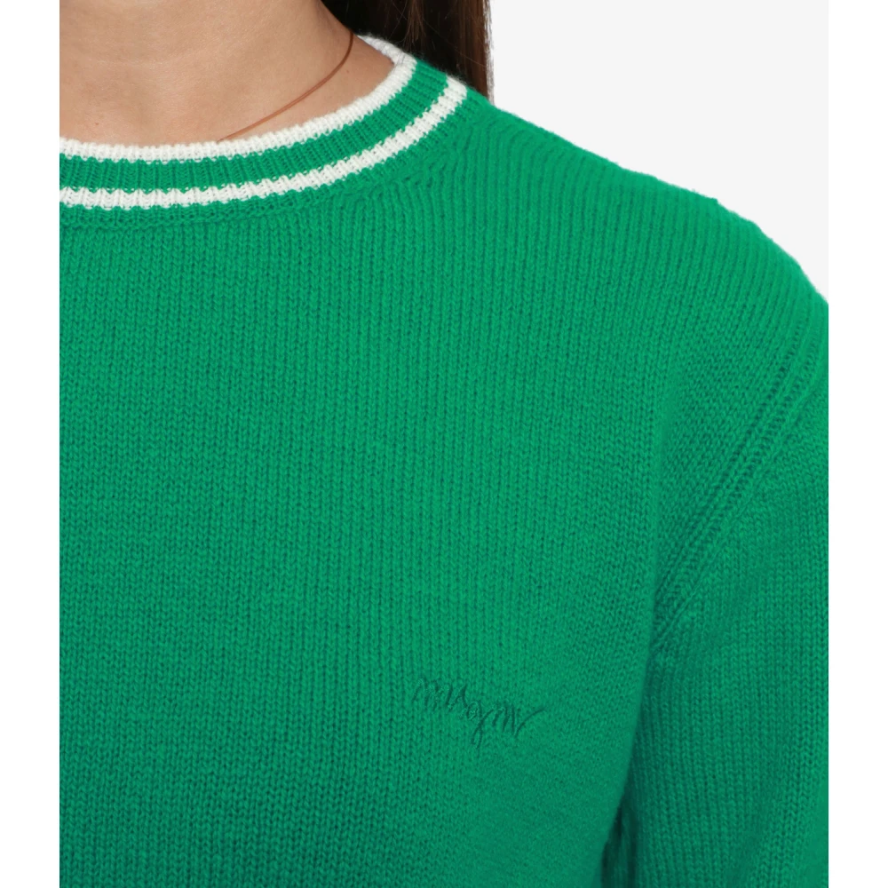 Msgm Groene Trui van Wol en Kasjmier met Geborduurd Logo Green Dames