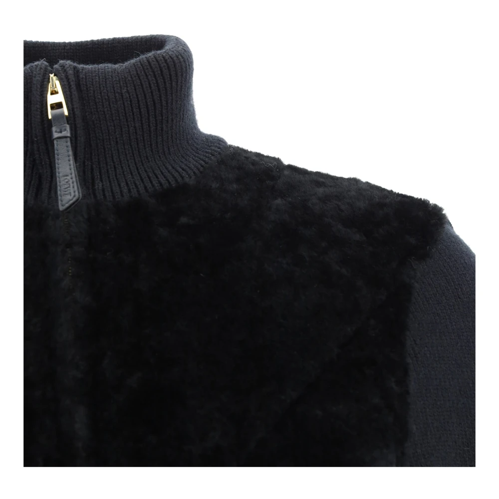 Loewe Shearling Fold Jacket met hoge hals Black Dames