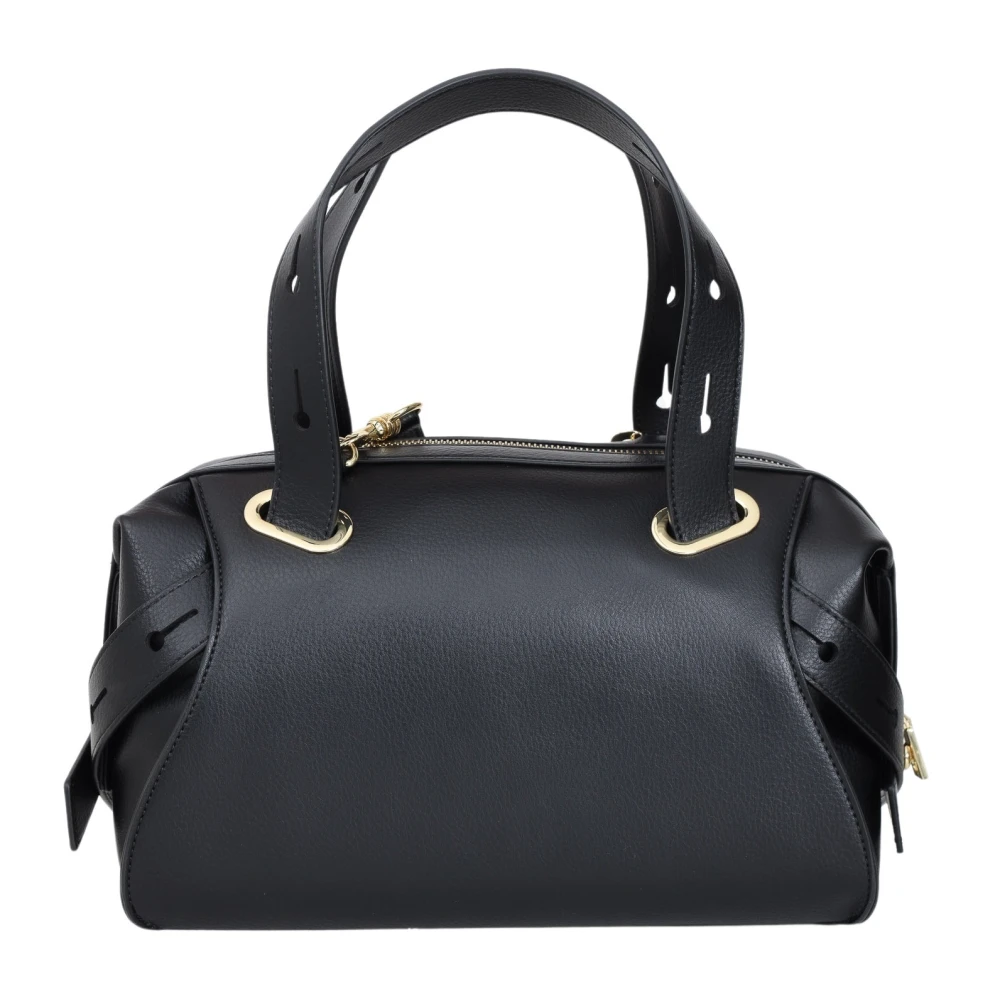 Love Moschino Zwarte Leren Schoudertas met Rits Black Dames