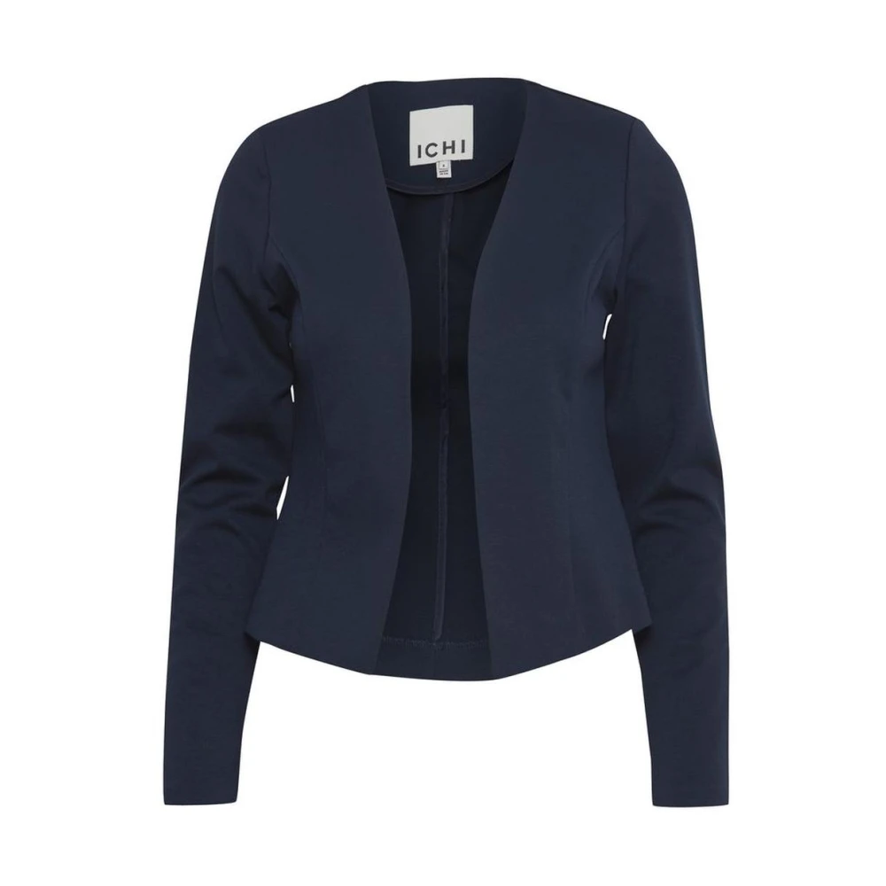Ichi Navy Lange Mouwen Open Front Blazer Blue Dames