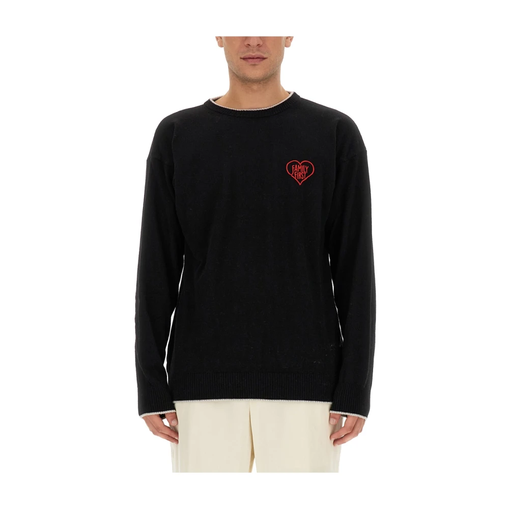 Family First Logo Jersey Regular Fit Sweater Black Heren