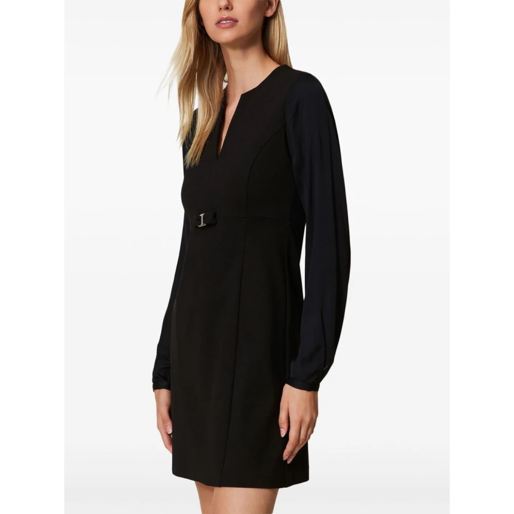 Twinset Zwarte V-hals Jurk met Lange Mouwen Black Dames