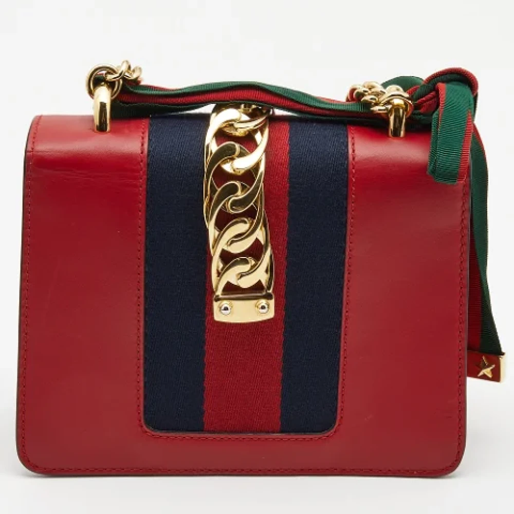 Gucci Vintage Rode Leren Gucci Sylvie Crossbody Tas Red Dames