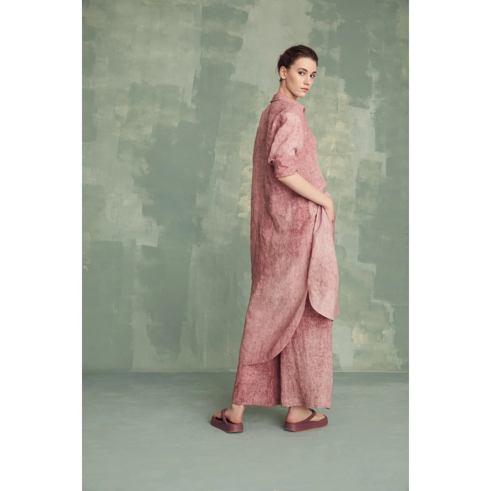 Cortana Azama jurk in gemoute linnen Pink Dames