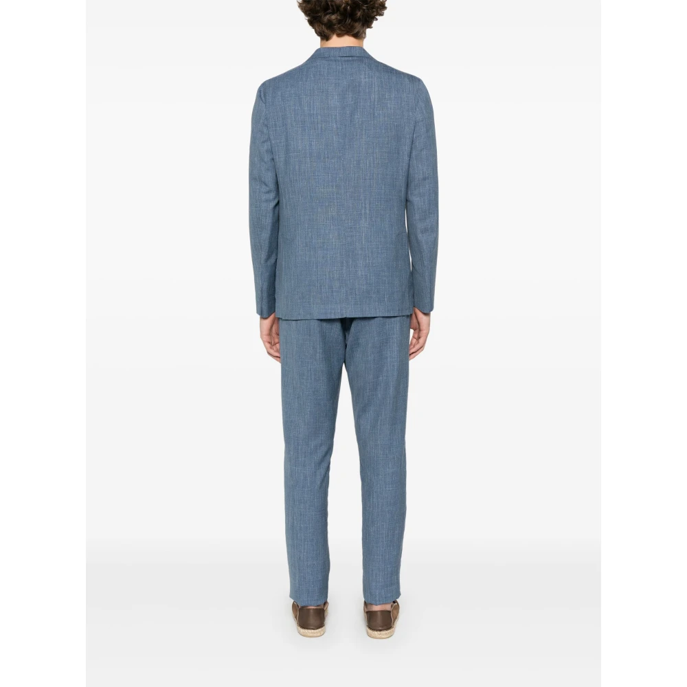Eleventy Luxe Wol Zijde Linnen Pak Blue Heren