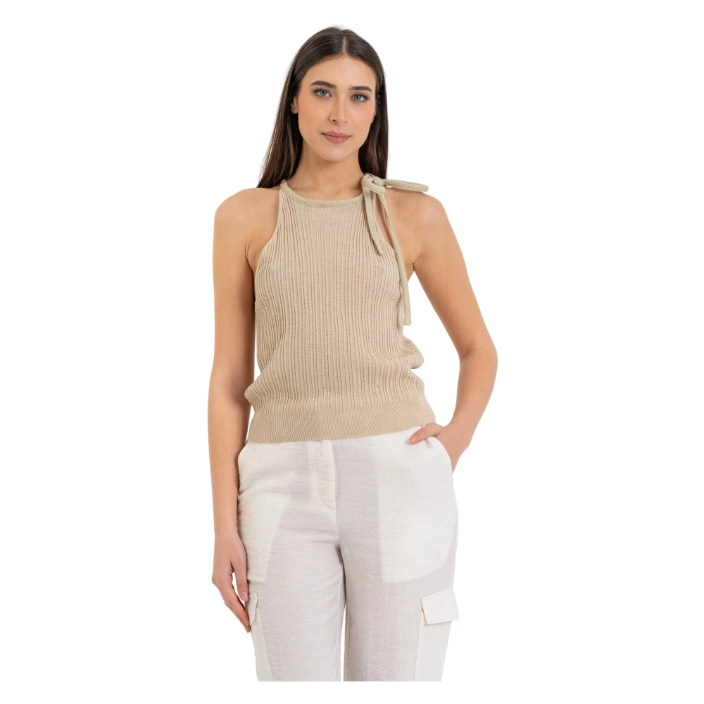 Kocca Women's Beige Ribbed Sleeveless Top - Sleeveless Tops - Xs - Tops