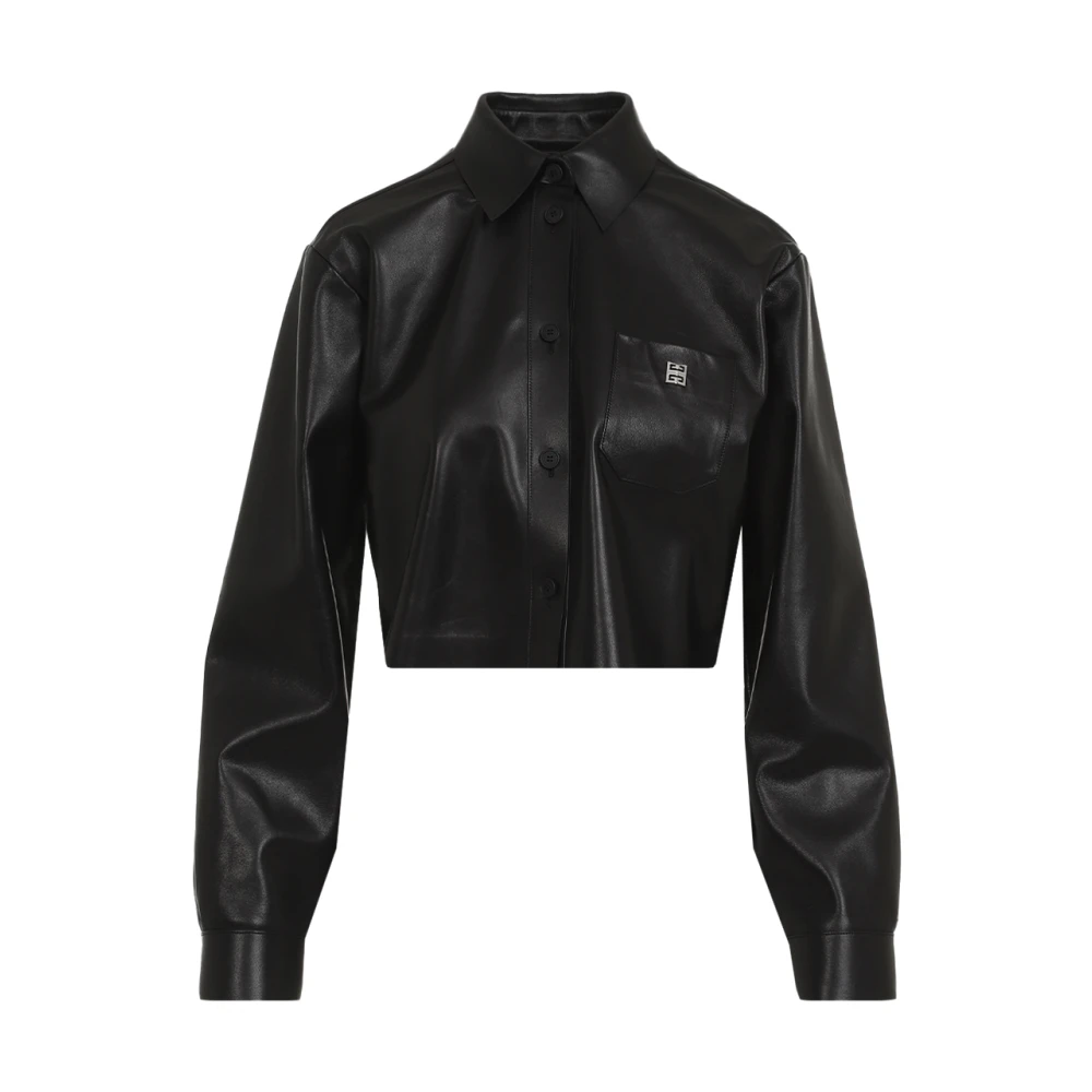 Givenchy Zwart Leren Cropped Shirt Black Dames