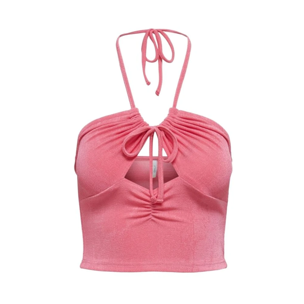 Only Women's Pink Sleeveless V-Neck Top With Bow Detail - Sleeveless Tops - M - Tops