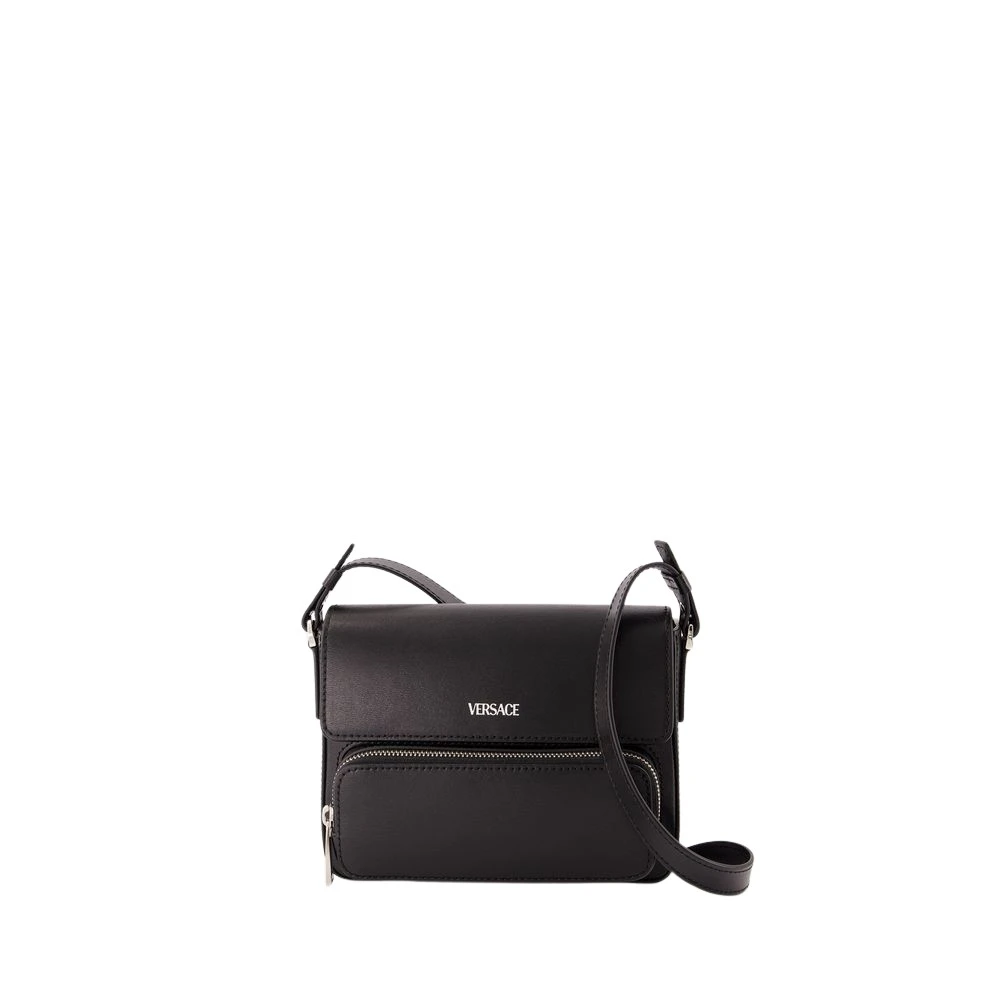 Versace Zwarte Leren Portemonnee Op Ketting Black Unisex