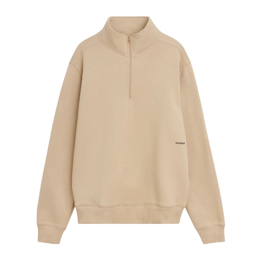Soulland Geborsteld Fleece Half Zip Sweatshirt Beige Unisex